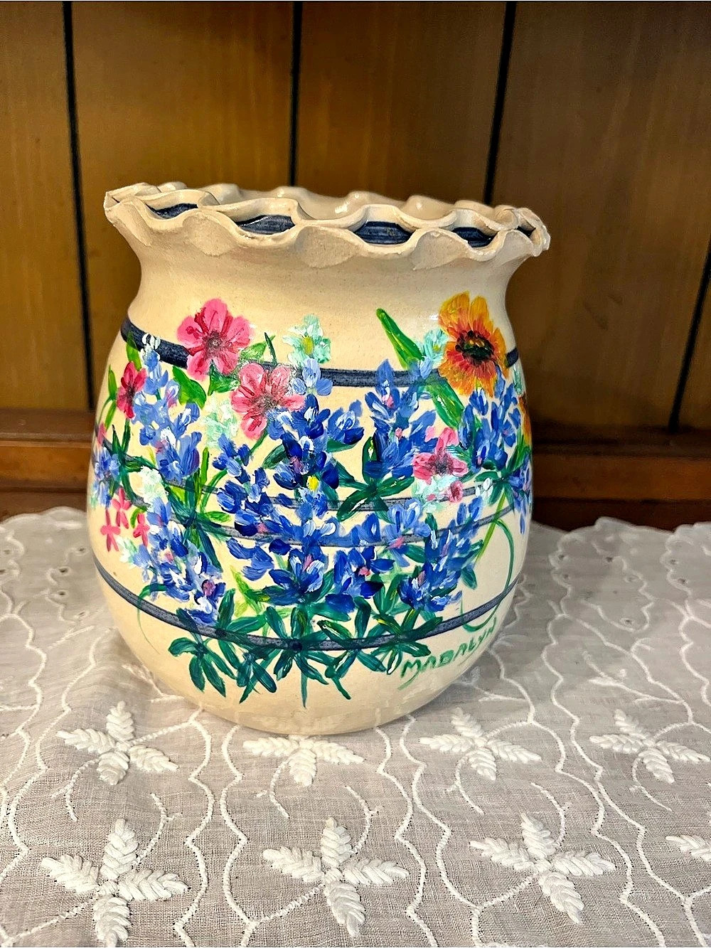 Vintage Master Pottery Hand Painted Floral Vase - Picture 2 of 7